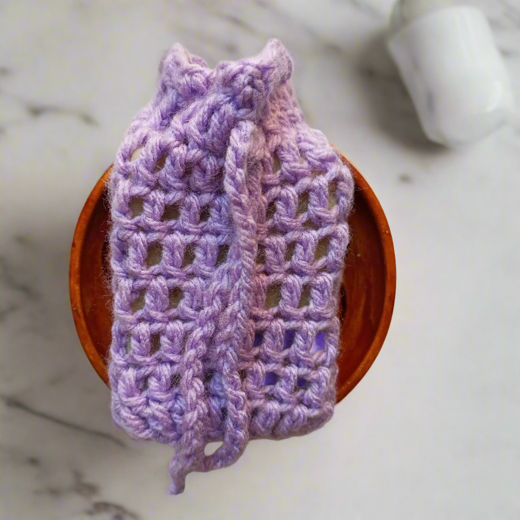 Purple crochet soap saver 