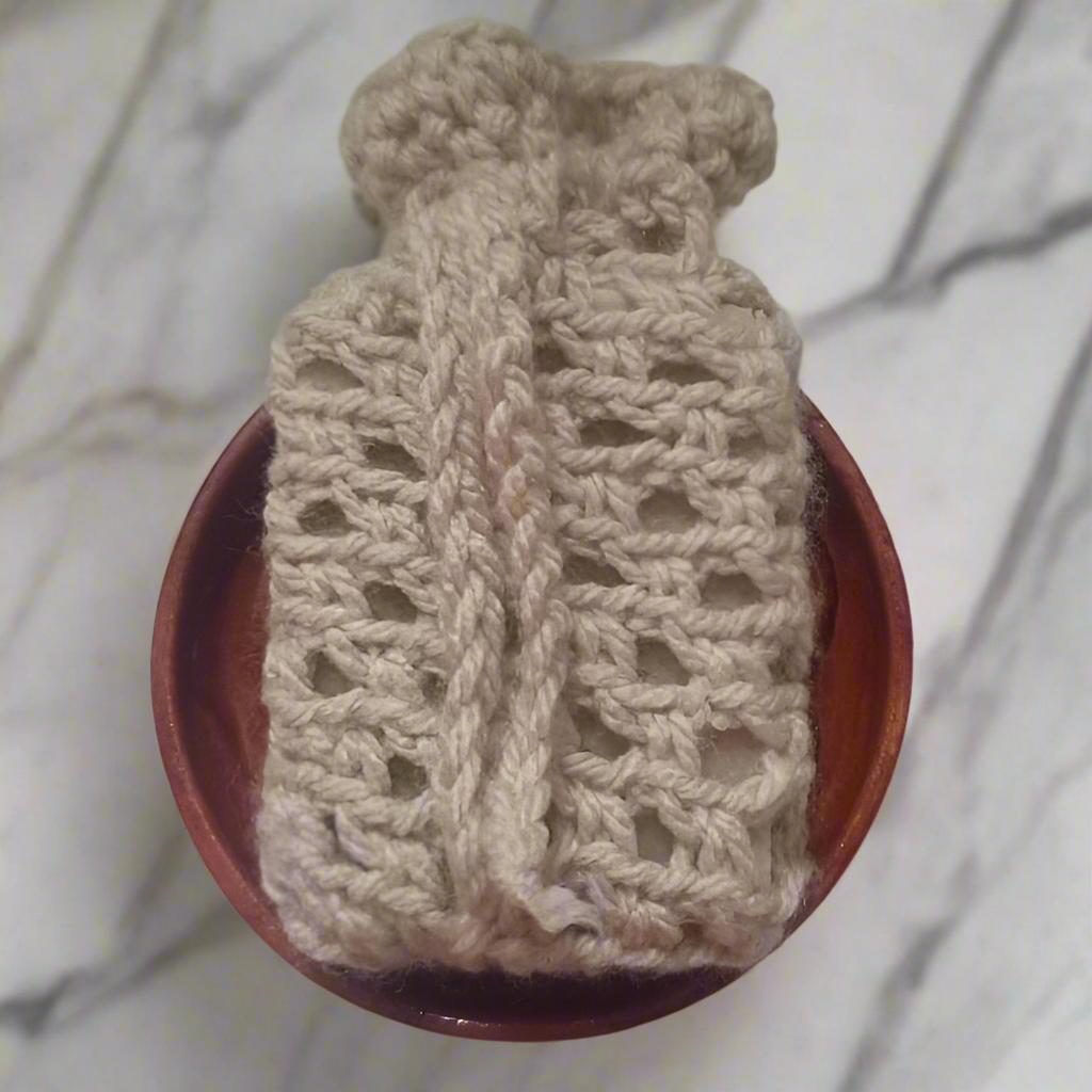 Beige crochet soap saver 