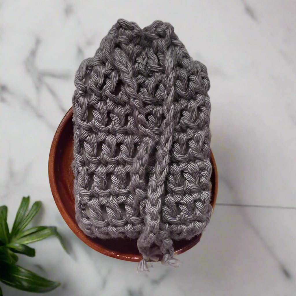 Grey crochet soap saver 